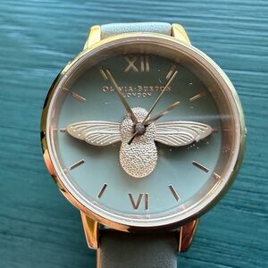 Olivia Burton 3D bee watch rose gold taupe leather